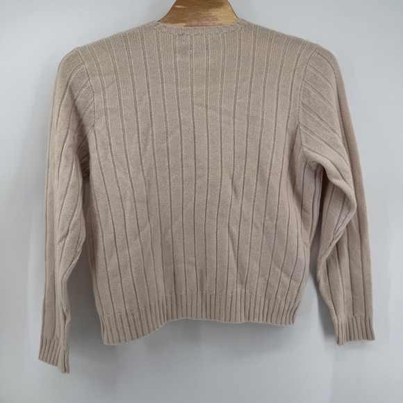 Polo Ralph Lauren Sweater Mens XL Beige 100% Lambswool Ribbed Crewneck Pony Logo - Picture 3 of 8